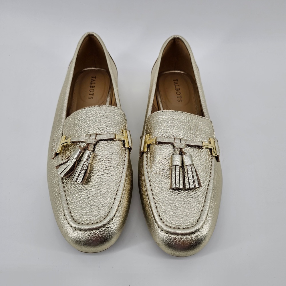 Talbots Driving Loafers Womens 8.5M Gold Metallic Leather Tassel Bit Slip On - Picture 1 of 6